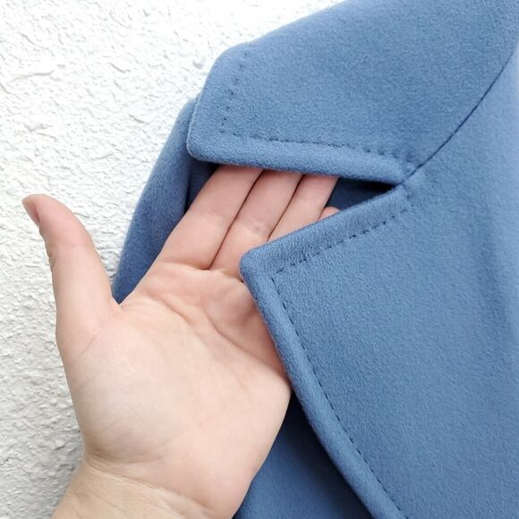 FLEURETTE  100% Wool Oversized Corn Flower Blue Notch Collar Longline Peacoat - Picture 4 of 16